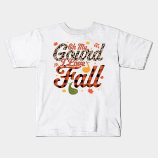 Oh My Gourd I Love Fall Plaid Leopard Print - Autumn Fall Kids T-Shirt